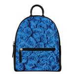 Blue Rose Print Leather Backpack