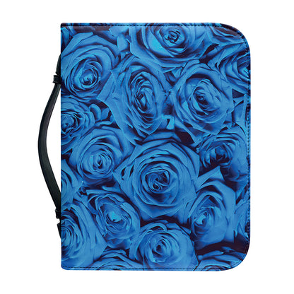 Blue Rose Print Leather Bible Cover