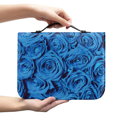 Blue Rose Print Leather Bible Cover