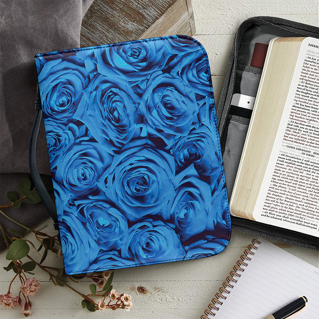 Blue Rose Print Leather Bible Cover