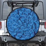 Blue Rose Print Leather Spare Tire Cover