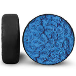 Blue Rose Print Leather Spare Tire Cover