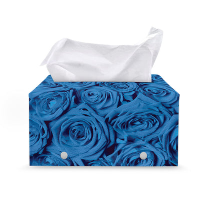 Blue Rose Print Leather Tissue Box Cover