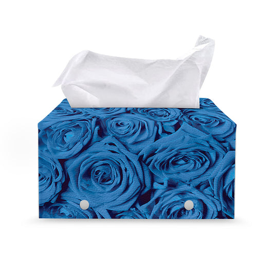Blue Rose Print Leather Tissue Box Cover