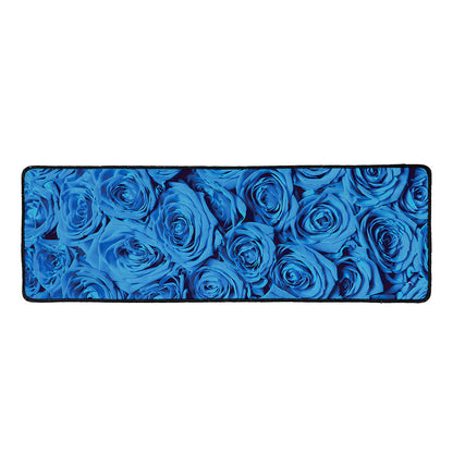 Blue Rose Print Long Kitchen Mat