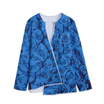 Blue Rose Print Long Sleeve Short Coat