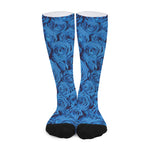 Blue Rose Print Long Socks