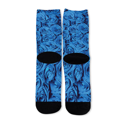 Blue Rose Print Long Socks
