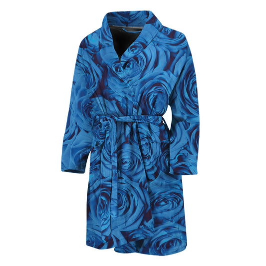 Blue Rose Print Men's Bathrobe