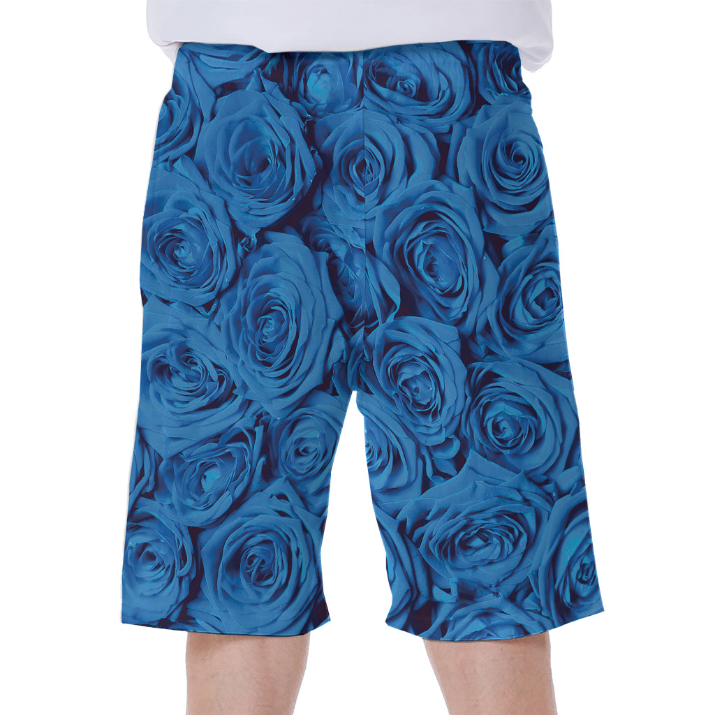 Blue Rose Print Men's Beach Shorts