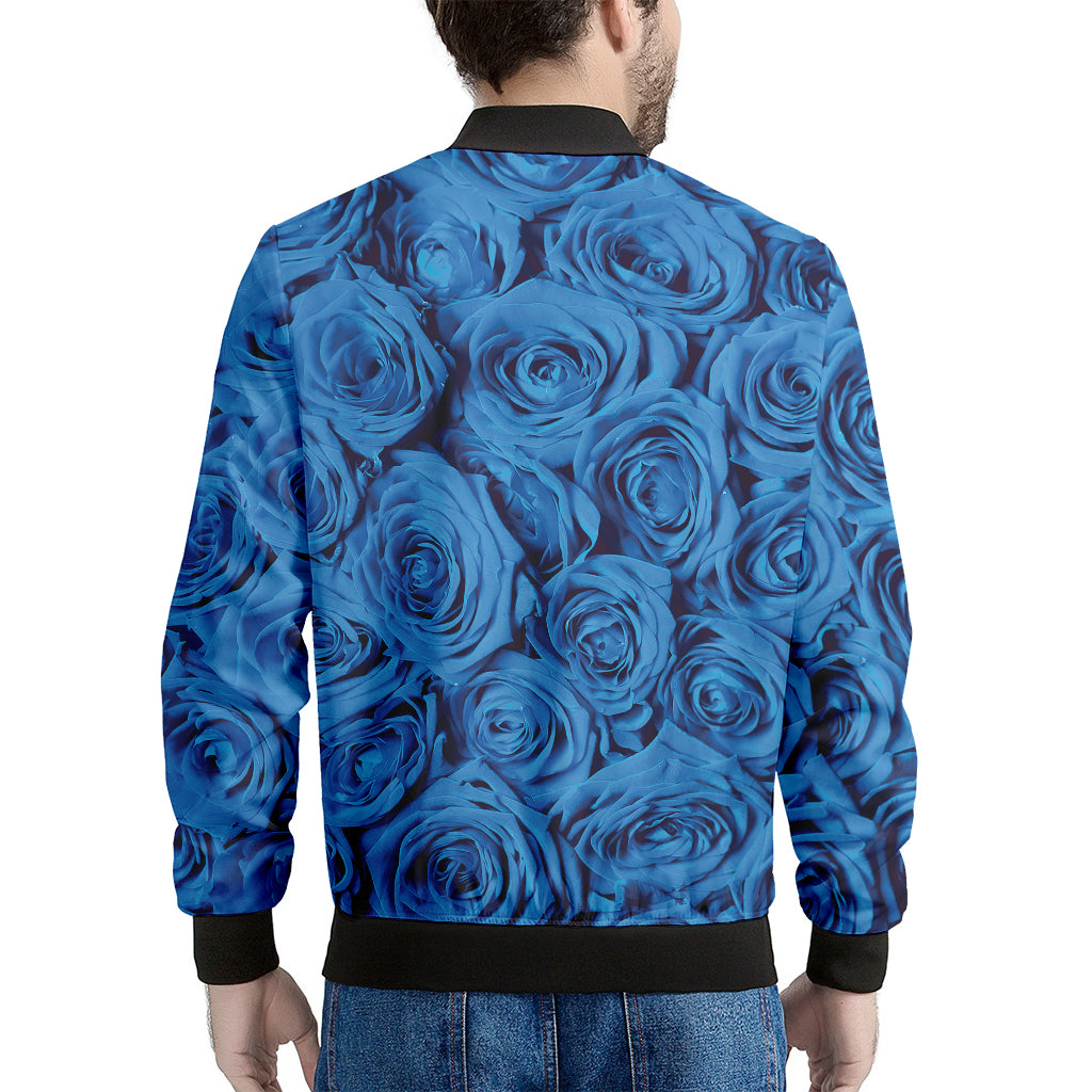 Blue Rose Print Men's Bomber Jacket
