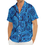Blue Rose Print Men's Deep V-Neck Shirt