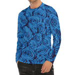 Blue Rose Print Men's Long Sleeve Rash Guard