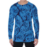 Blue Rose Print Men's Long Sleeve T-Shirt