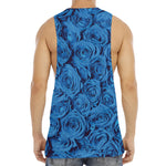 Blue Rose Print Men's Muscle Tank Top