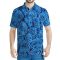 Blue Rose Print Men's Polo Shirt