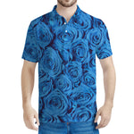 Blue Rose Print Men's Polo Shirt