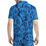 Blue Rose Print Men's Polo Shirt