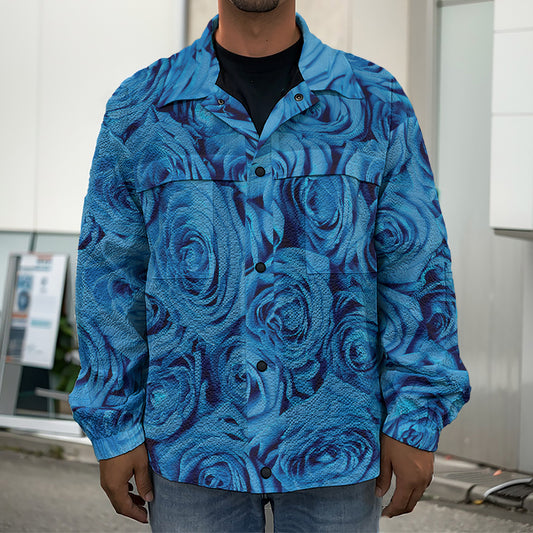 Blue Rose Print Men's Shirt Jacket