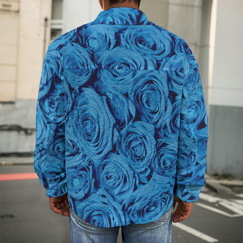 Blue Rose Print Men's Shirt Jacket