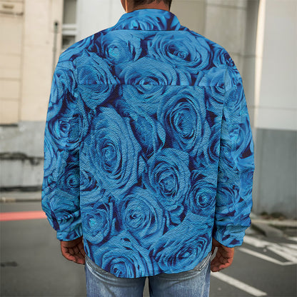 Blue Rose Print Men's Shirt Jacket
