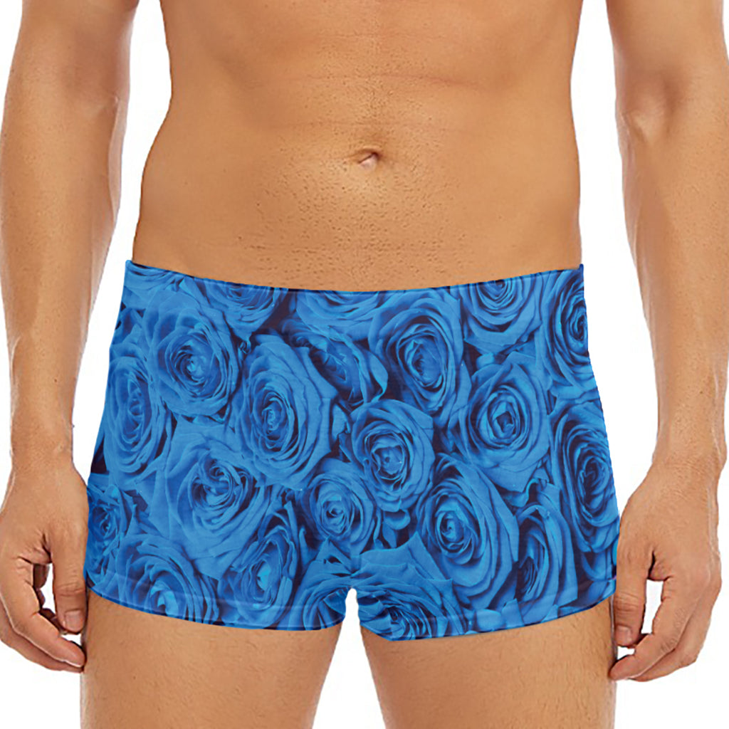 Blue Rose Print Men's Short Boxer Briefs