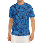 Blue Rose Print Men's Short Sleeve Rash Guard