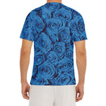 Blue Rose Print Men's Short Sleeve Rash Guard