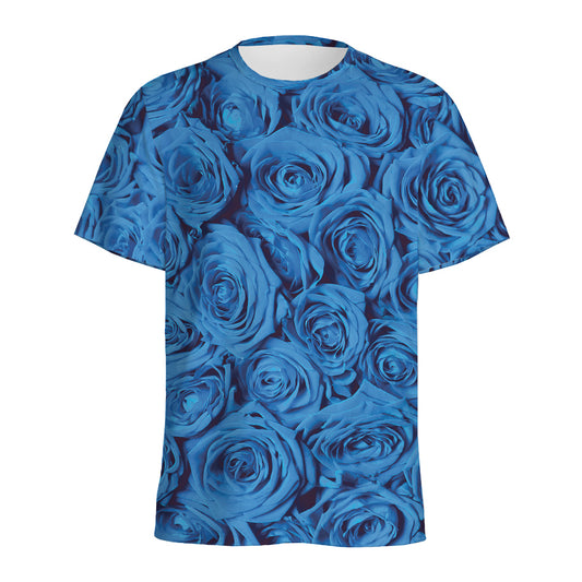 Blue Rose Print Men's Sports T-Shirt