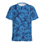 Blue Rose Print Men's Sports T-Shirt