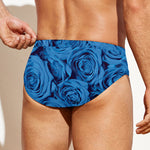Blue Rose Print Men's Swim Briefs