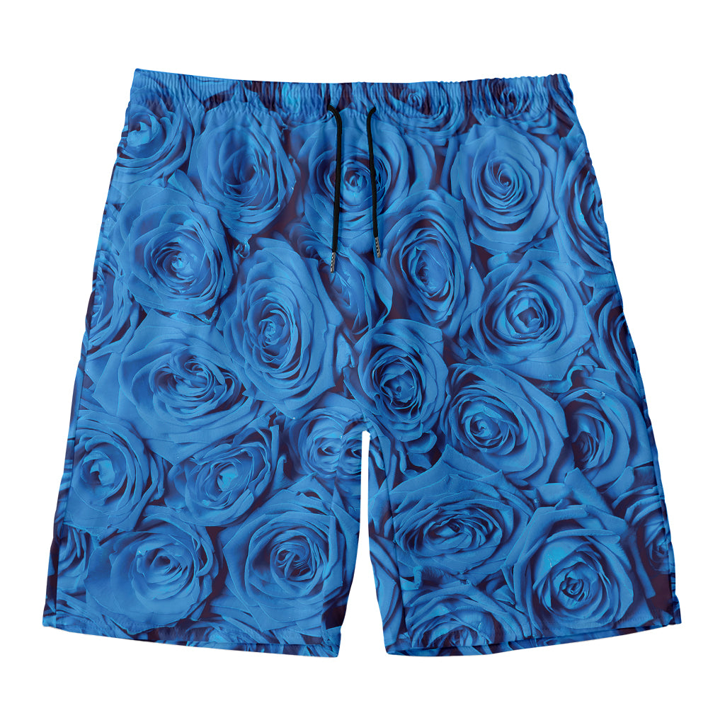 Blue Rose Print Men's Swim Trunks