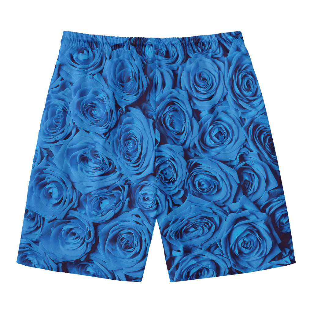 Blue Rose Print Men's Swim Trunks