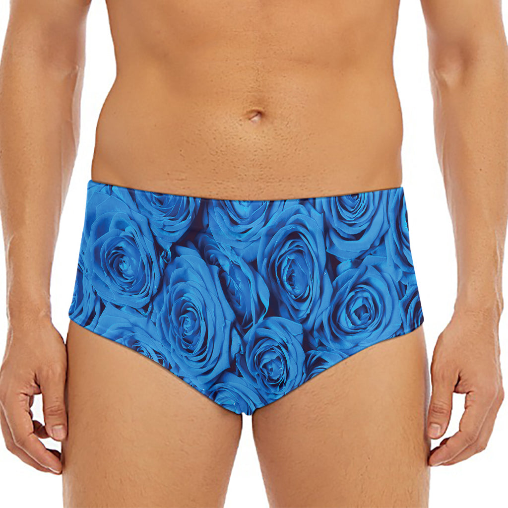Blue Rose Print Men's Triangle Swim Briefs