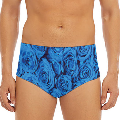 Blue Rose Print Men's Triangle Swim Briefs