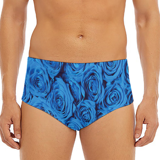 Blue Rose Print Men's Triangle Swim Briefs