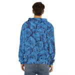 Blue Rose Print Men's Velvet Pullover Hoodie