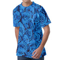 Blue Rose Print Men's Velvet T-Shirt