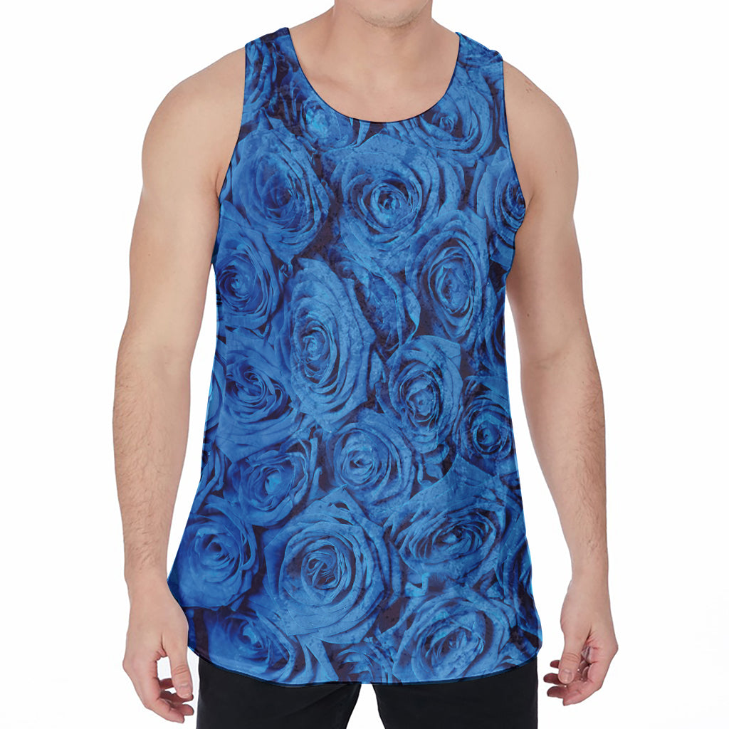 Blue Rose Print Men's Velvet Tank Top