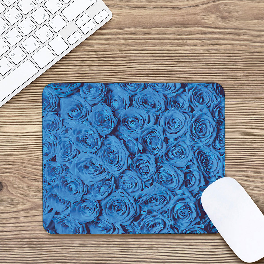 Blue Rose Print Mouse Pad