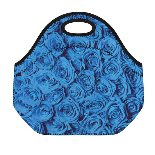 Blue Rose Print Neoprene Lunch Bag