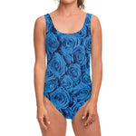 Blue Rose Print One Piece Swimsuit