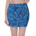 Blue Rose Print Pencil Mini Skirt