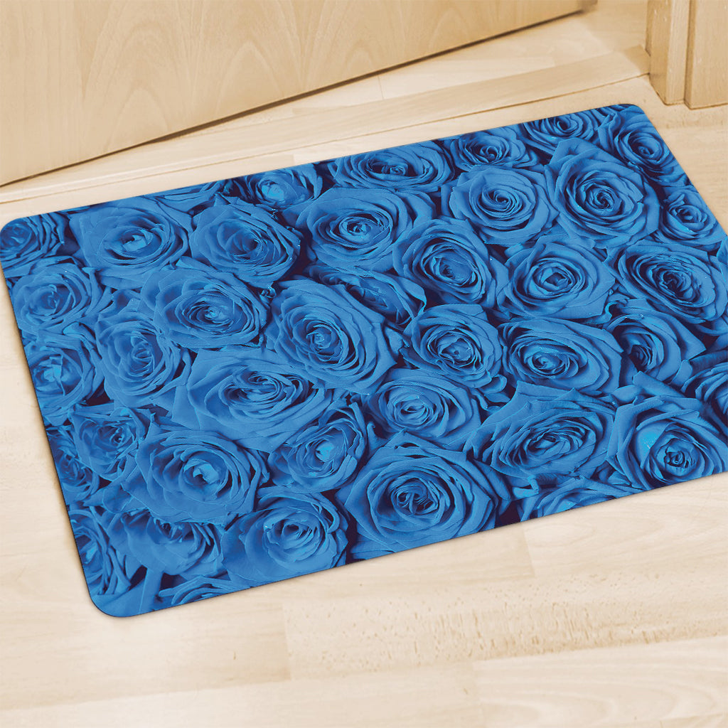 Blue Rose Print Polyester Doormat