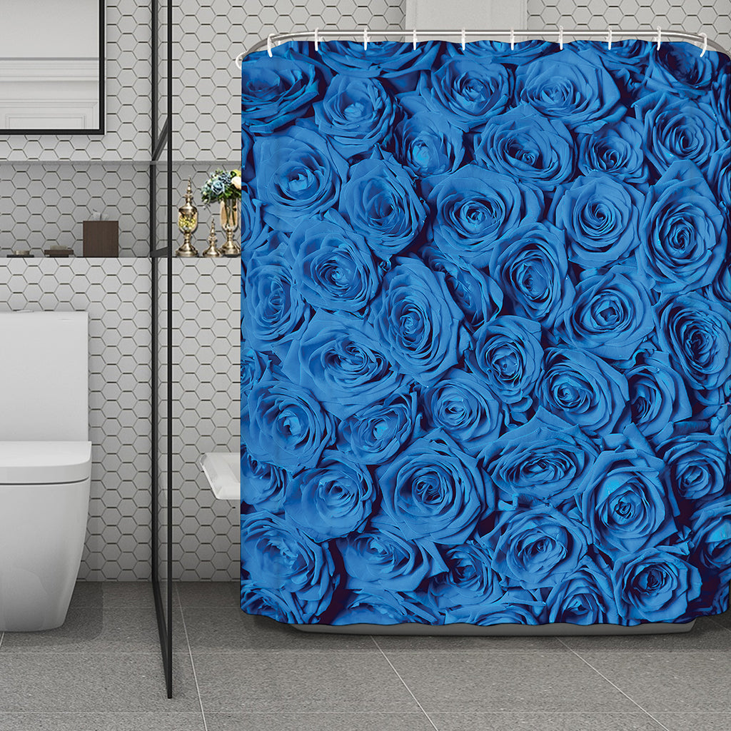 Blue Rose Print Polyester Shower Curtain