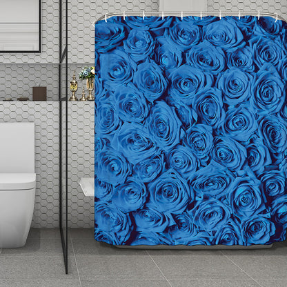 Blue Rose Print Polyester Shower Curtain
