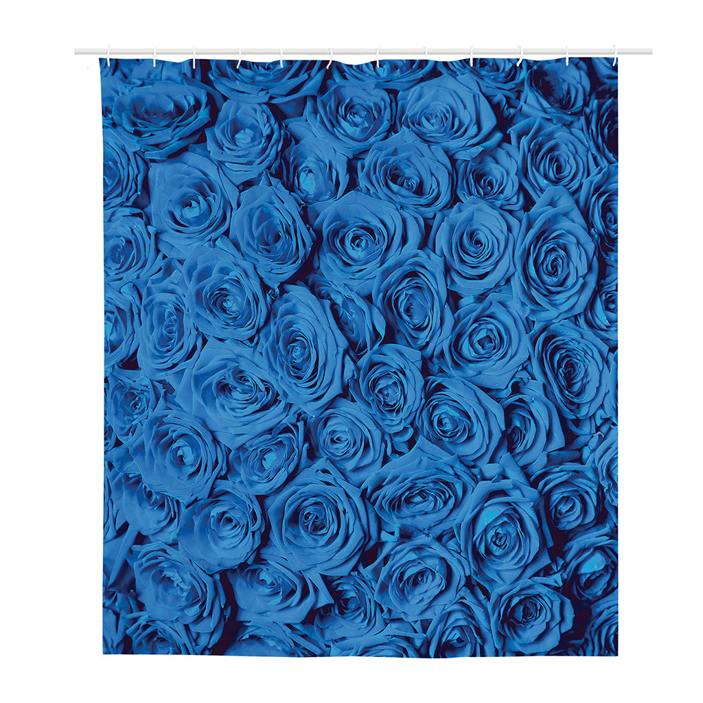 Blue Rose Print Polyester Shower Curtain