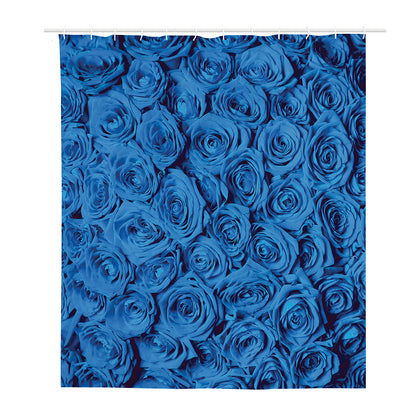 Blue Rose Print Polyester Shower Curtain