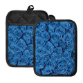 Blue Rose Print Pot Holders With Pocket