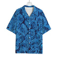 Blue Rose Print Rayon Hawaiian Shirt